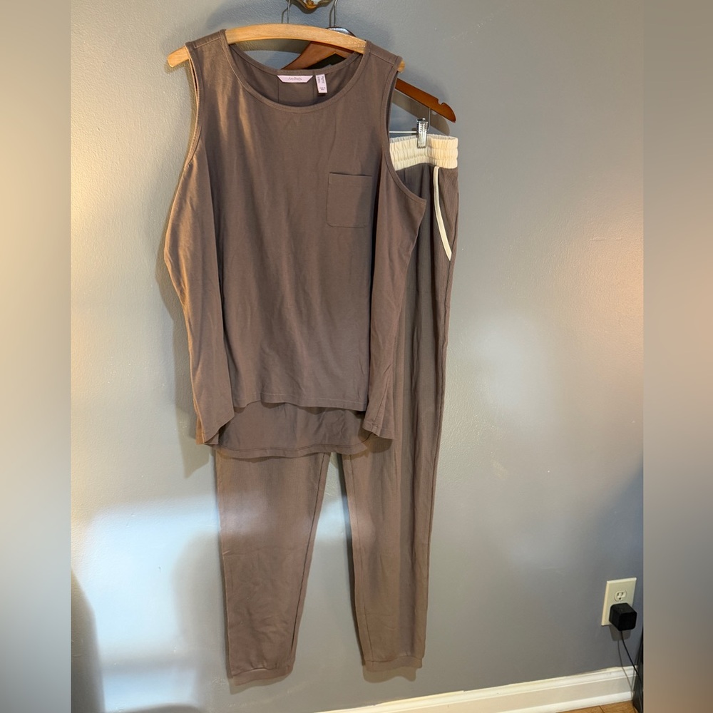 AnyBody Brown Sleeveless Top/Pant set Sz 1XT